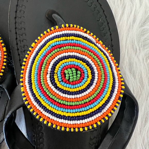 Beaded leather sandal flip flop medallion - Picture 5 of 8